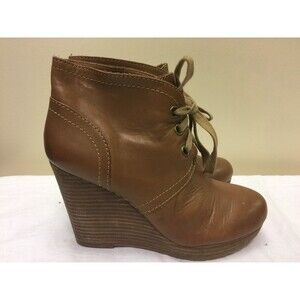 Lucky Brand "Norice" Ankle Women  Lace-Up Platform Tan Wedge booties size 6M/36